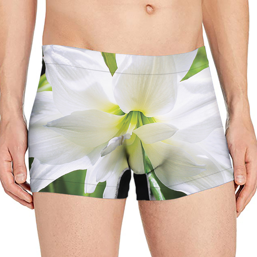 White Amaryllis Print Men's Boxer Briefs