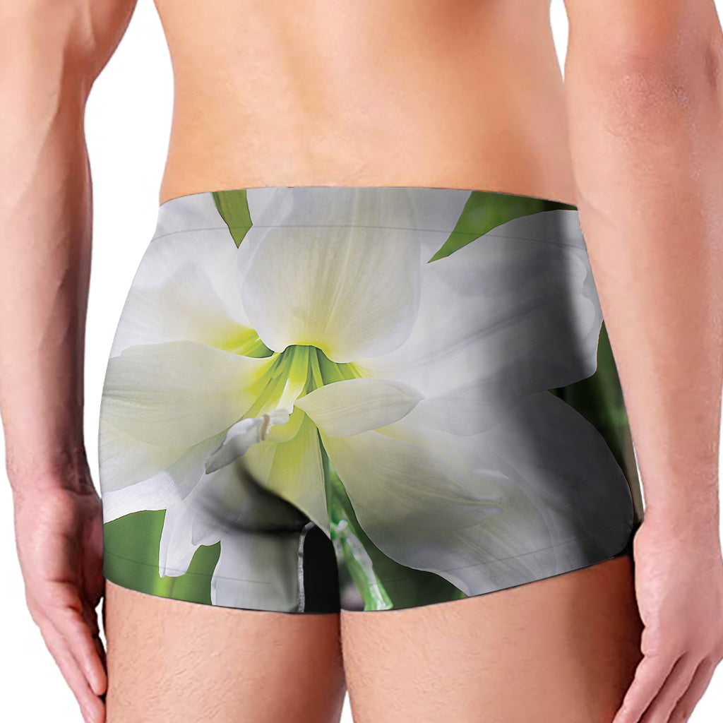 White Amaryllis Print Men's Boxer Briefs