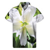 White Amaryllis Print Men's Short Sleeve Shirt