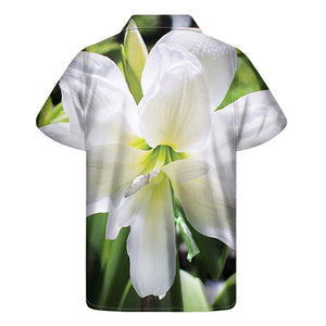 White Amaryllis Print Men's Short Sleeve Shirt