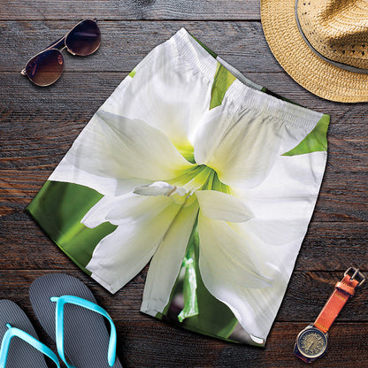 White Amaryllis Print Men's Shorts