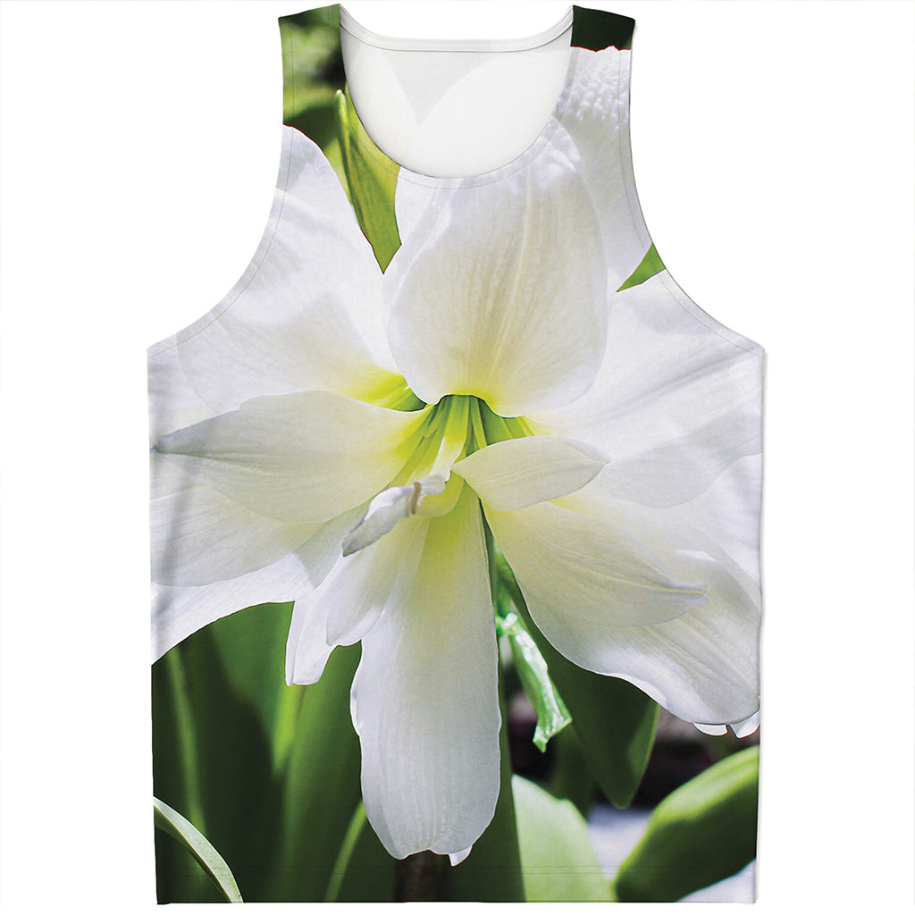 White Amaryllis Print Men's Tank Top