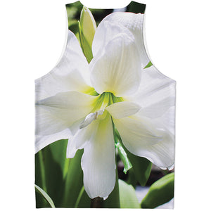 White Amaryllis Print Men's Tank Top