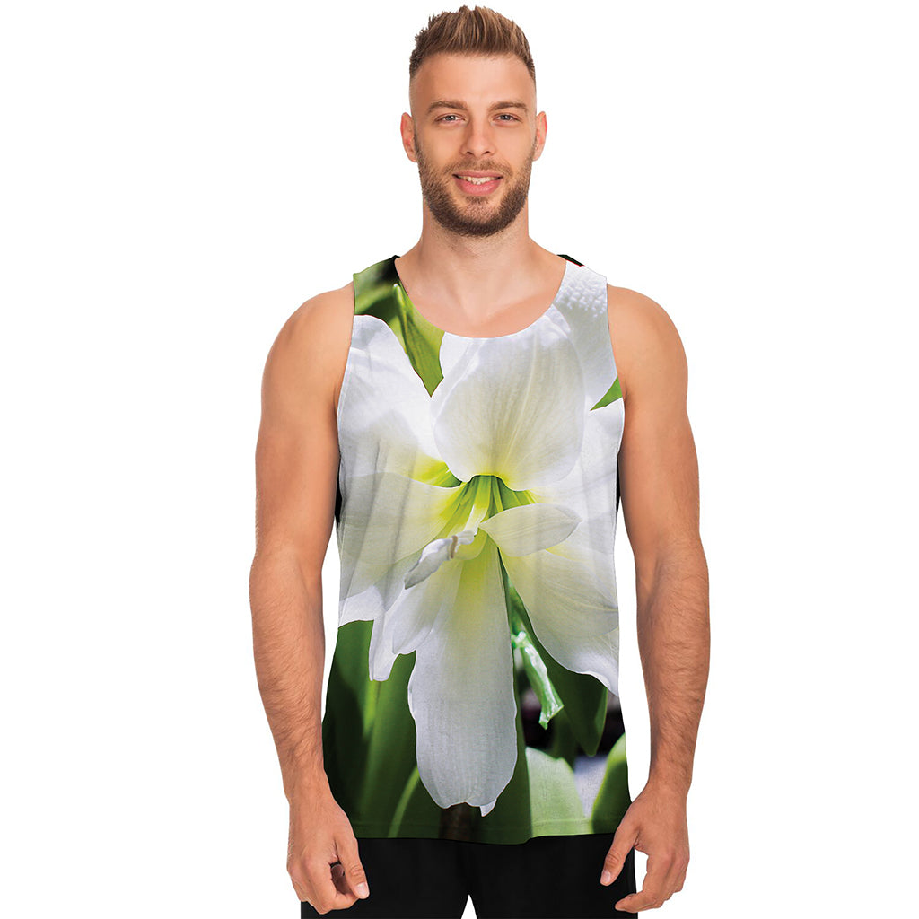 White Amaryllis Print Men's Tank Top