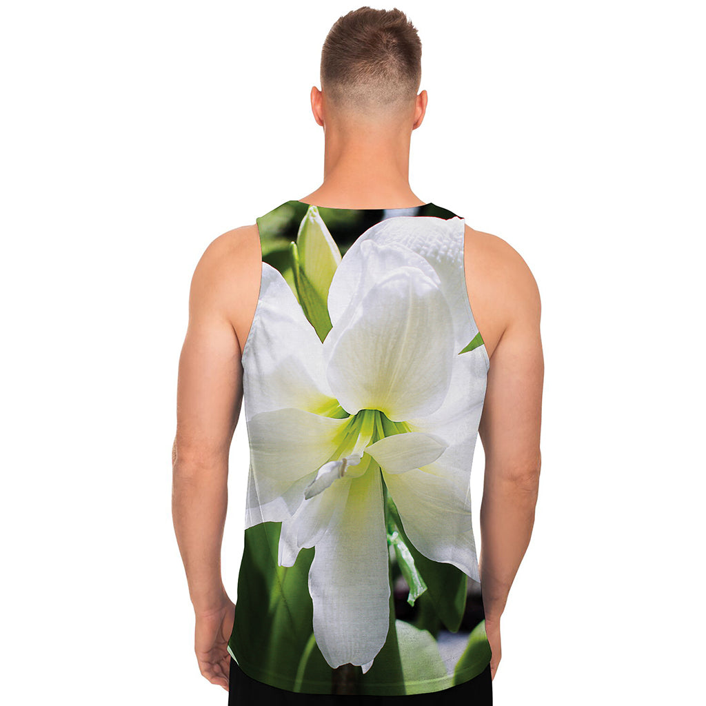 White Amaryllis Print Men's Tank Top