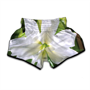 White Amaryllis Print Muay Thai Boxing Shorts