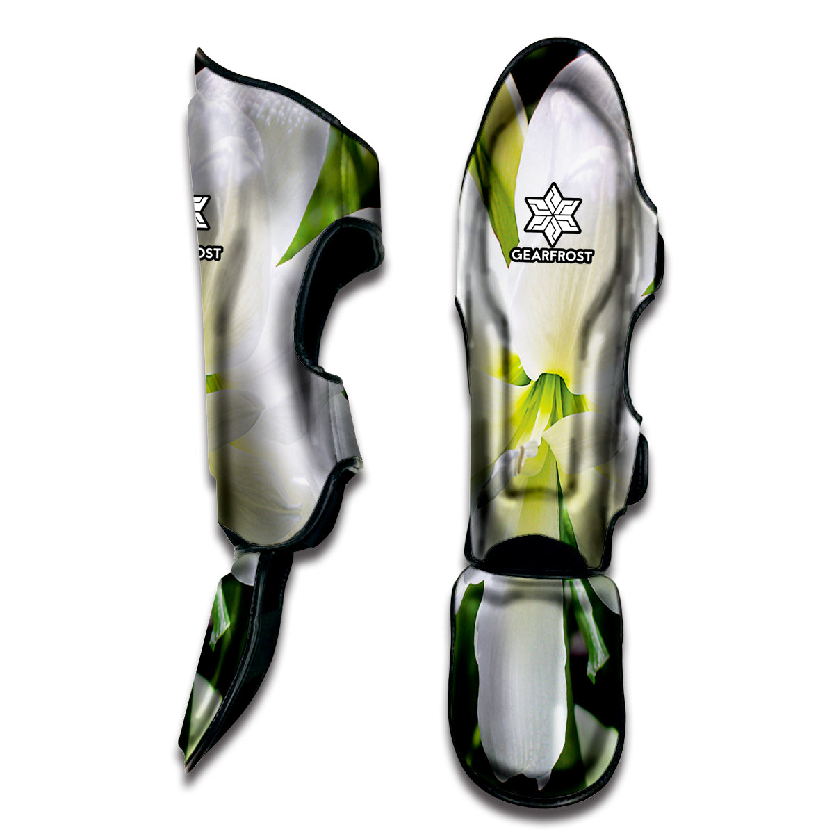 White Amaryllis Print Muay Thai Shin Guard