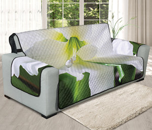 White Amaryllis Print Oversized Sofa Protector