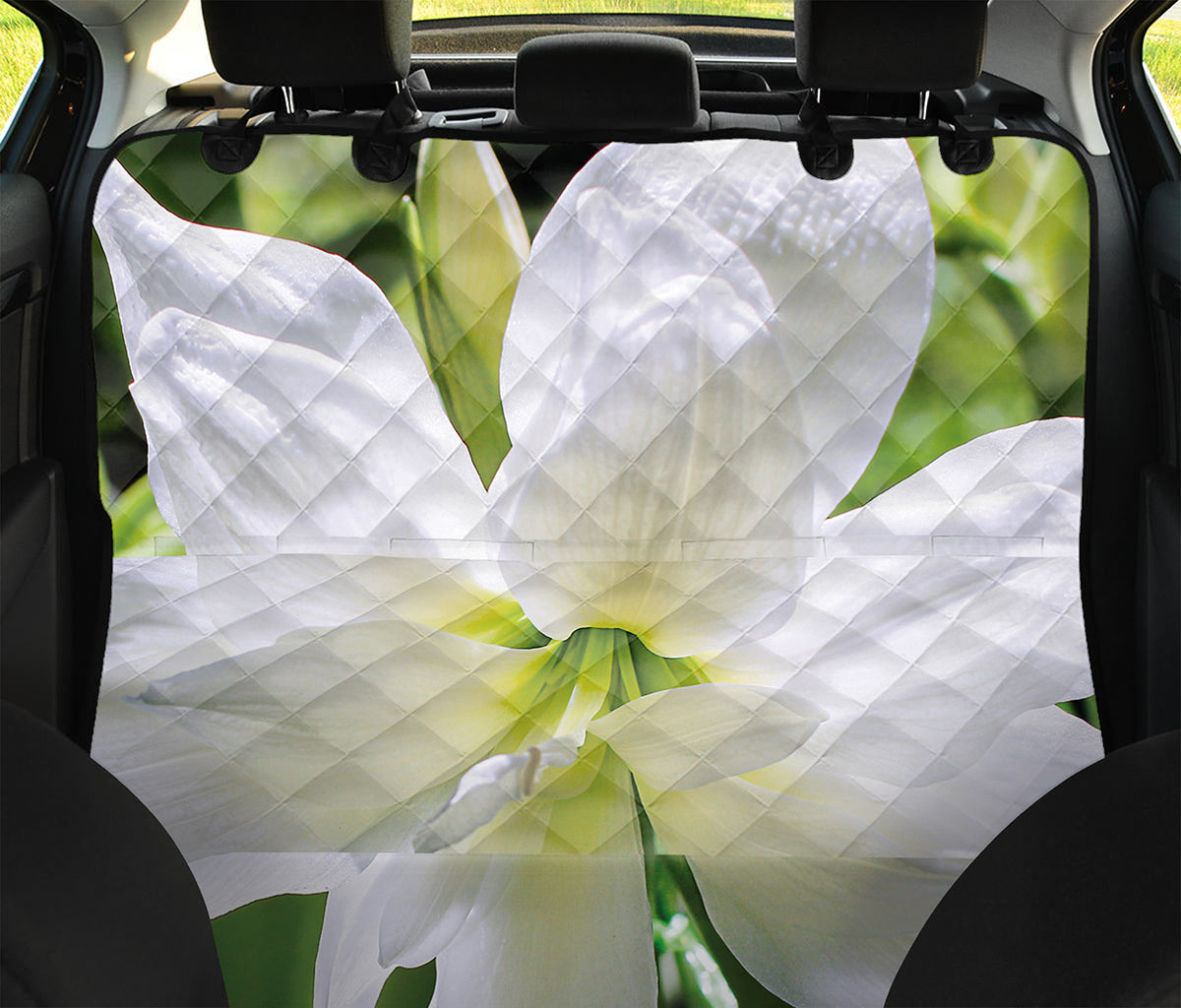 White Amaryllis Print Pet Car Back Seat Cover