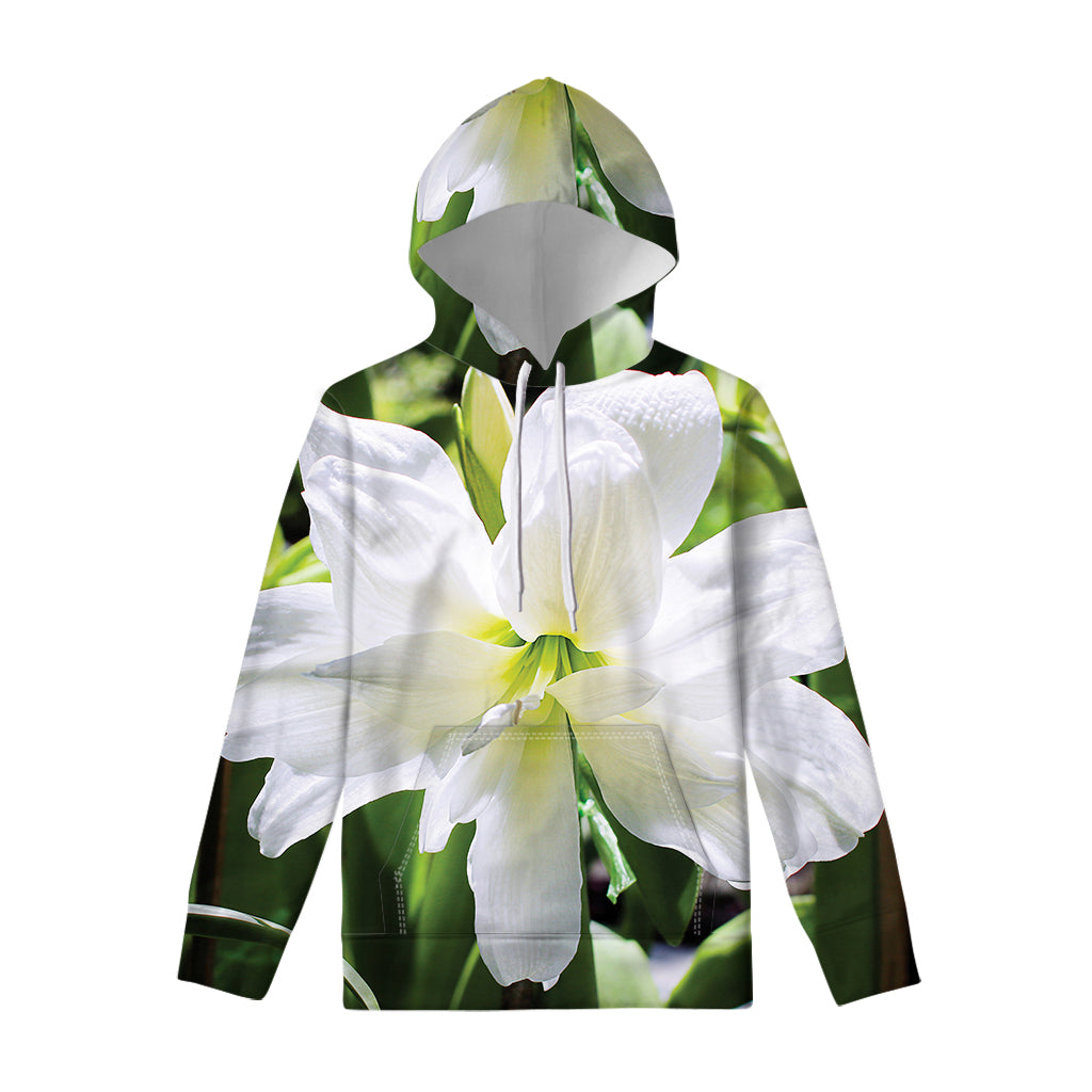 White Amaryllis Print Pullover Hoodie