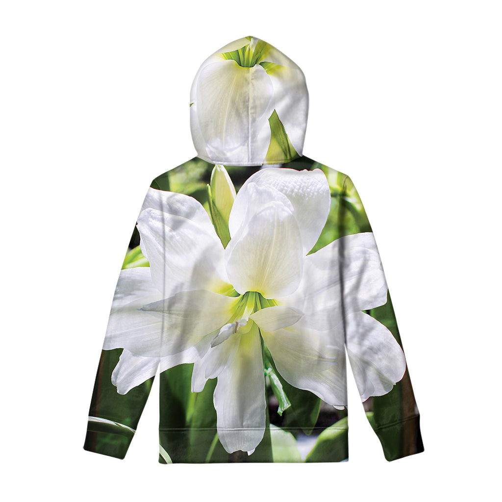 White Amaryllis Print Pullover Hoodie