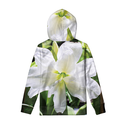 White Amaryllis Print Pullover Hoodie
