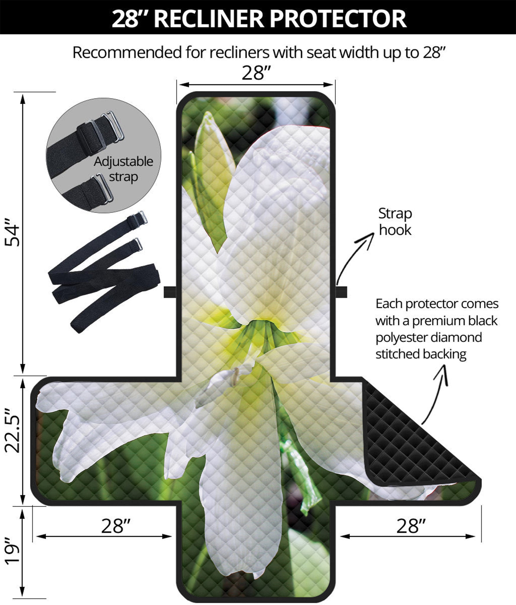 White Amaryllis Print Recliner Protector