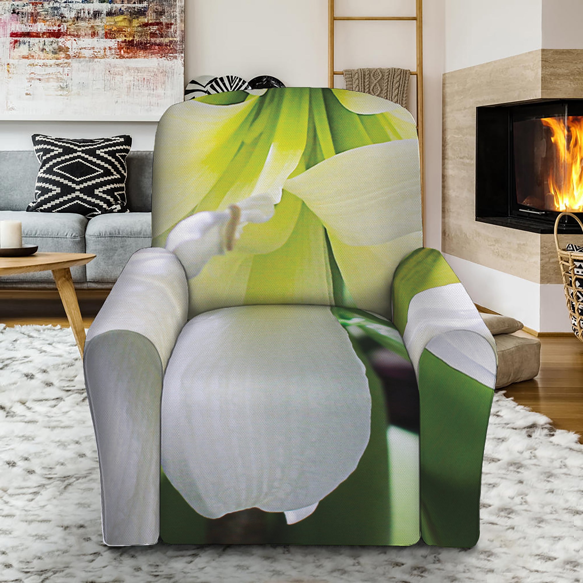 White Amaryllis Print Recliner Slipcover