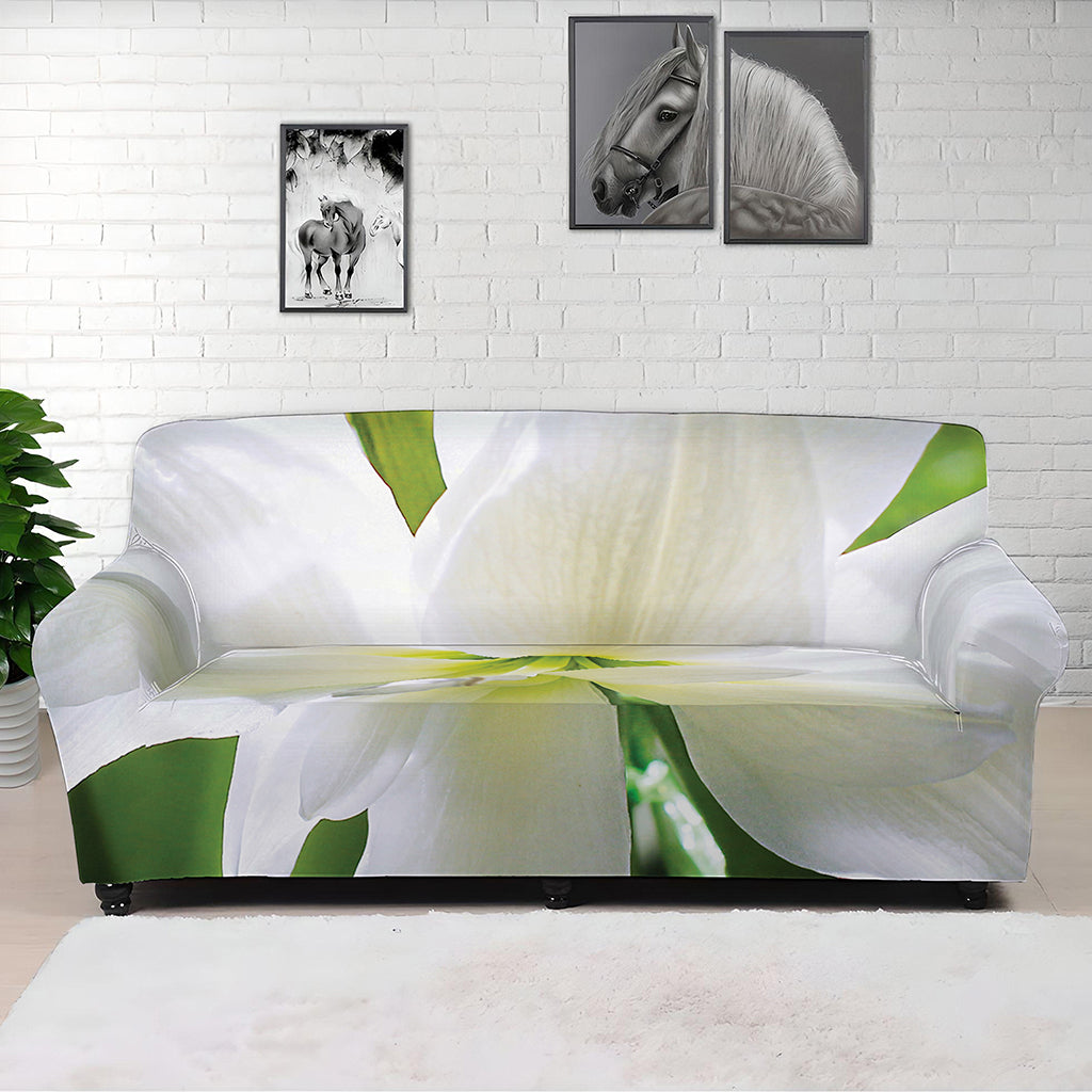 White Amaryllis Print Sofa Cover