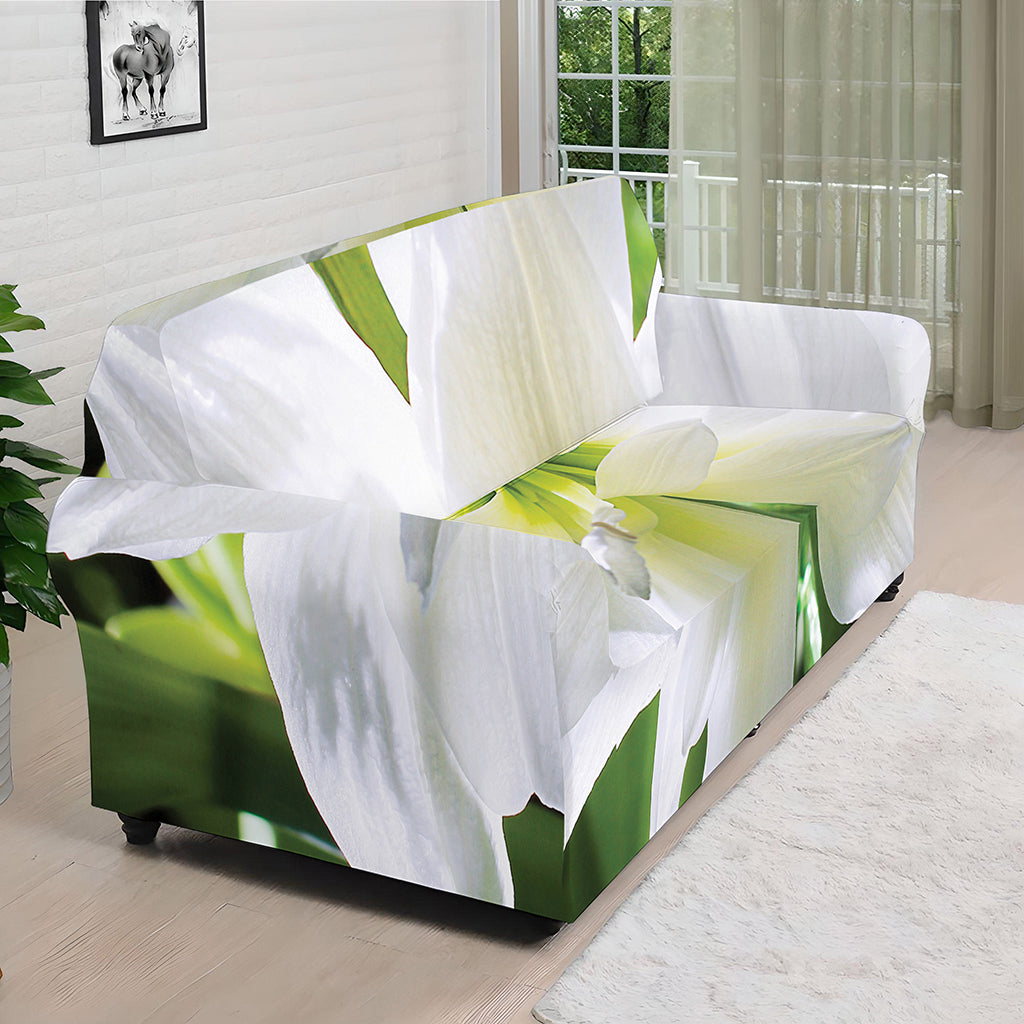 White Amaryllis Print Sofa Cover