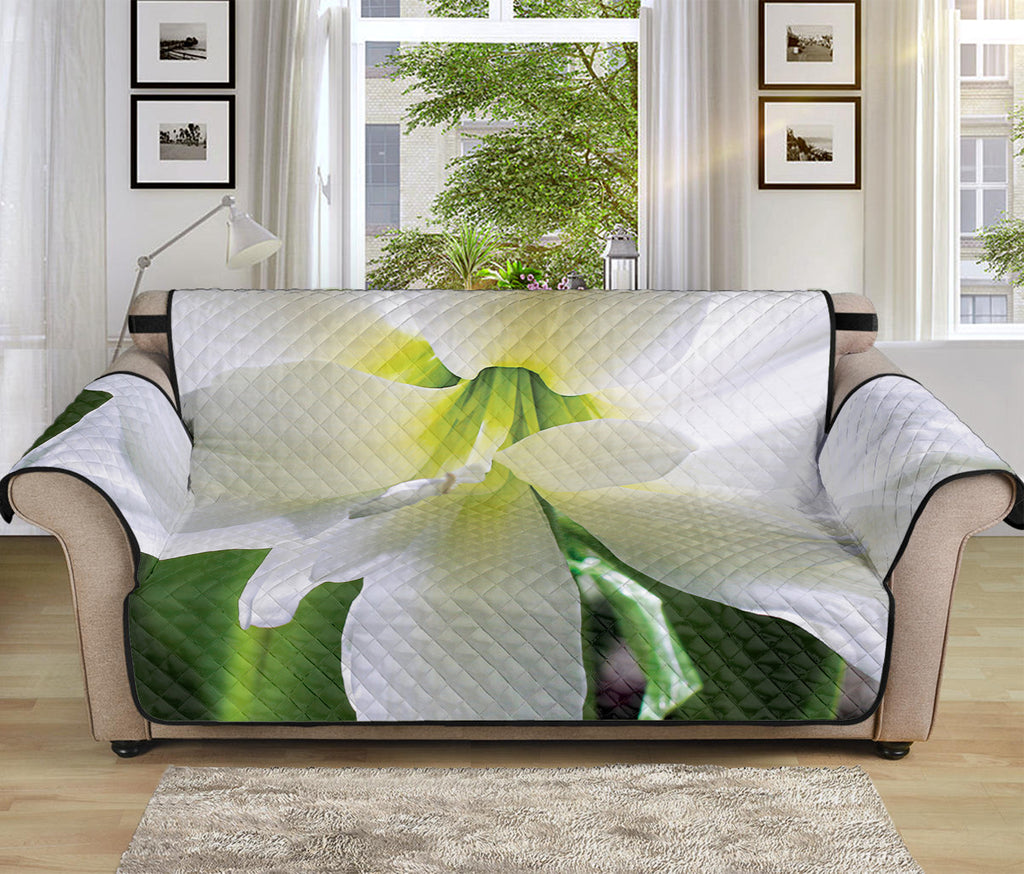 White Amaryllis Print Sofa Protector