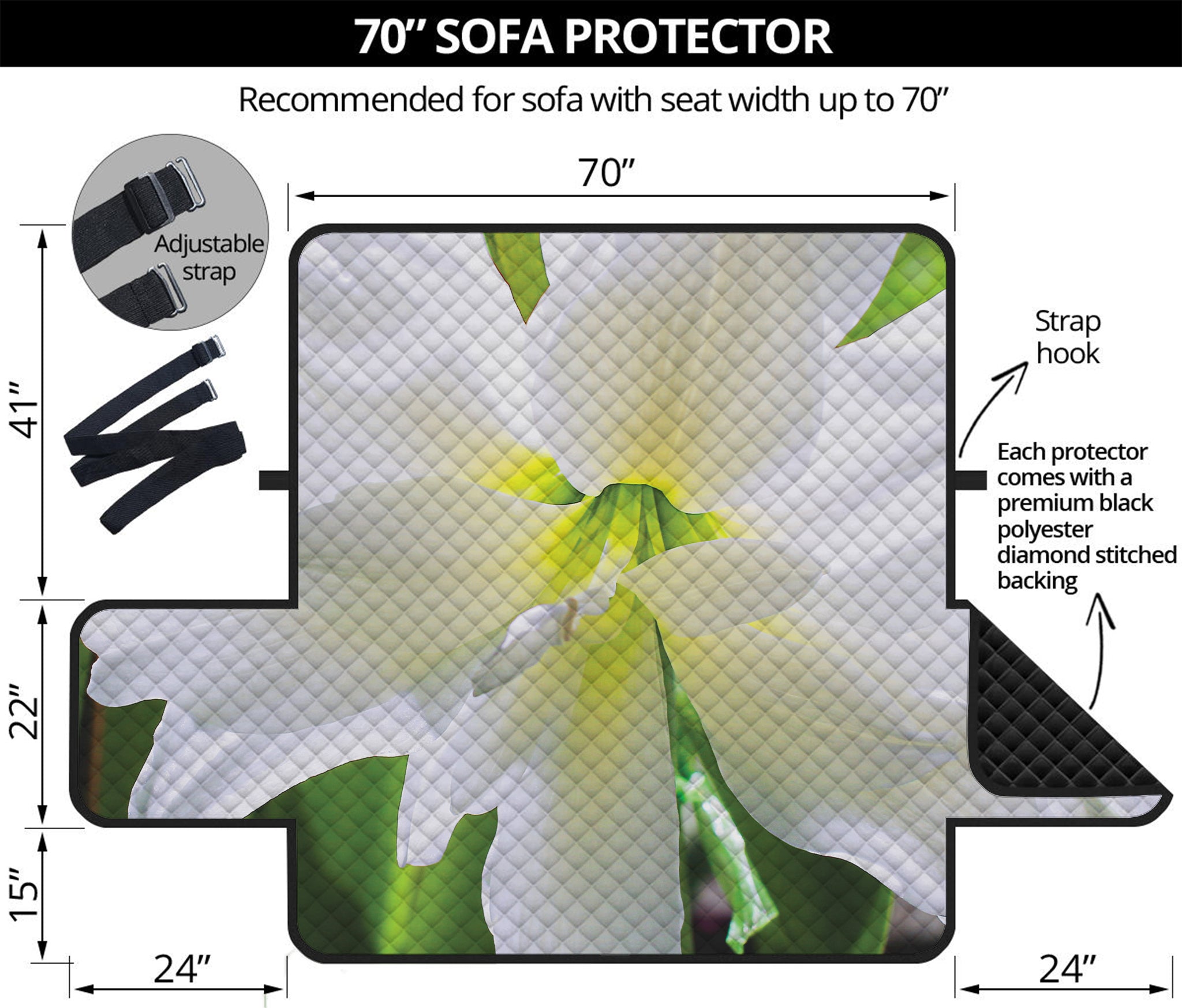 White Amaryllis Print Sofa Protector