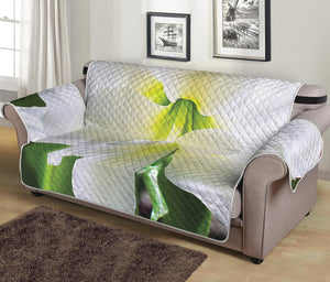 White Amaryllis Print Sofa Protector