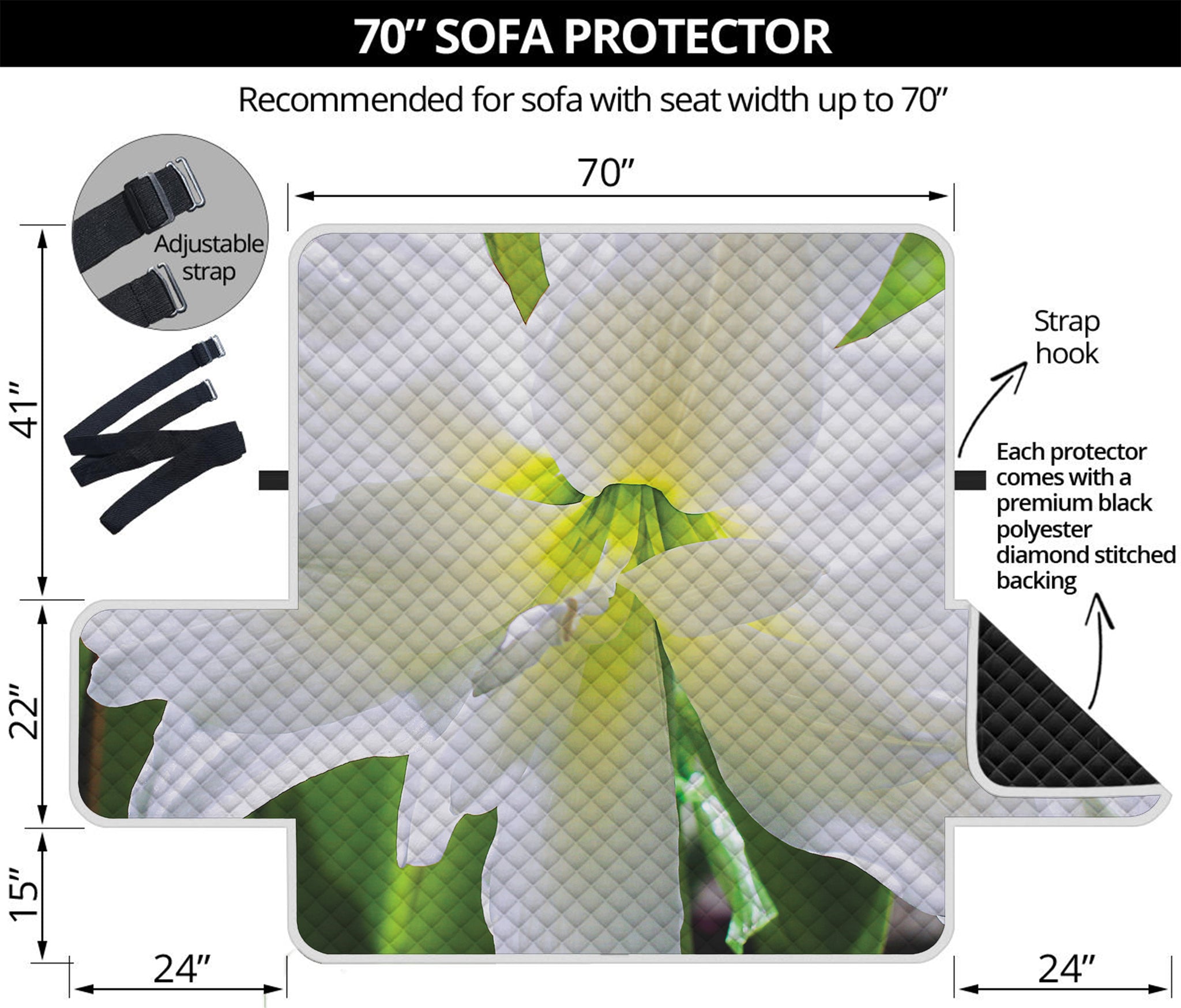 White Amaryllis Print Sofa Protector