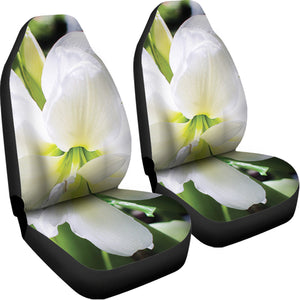 White Amaryllis Print Universal Fit Car Seat Covers