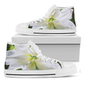 White Amaryllis Print White High Top Sneakers