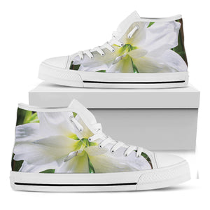 White Amaryllis Print White High Top Shoes