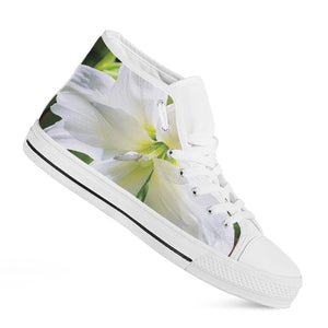 White Amaryllis Print White High Top Shoes