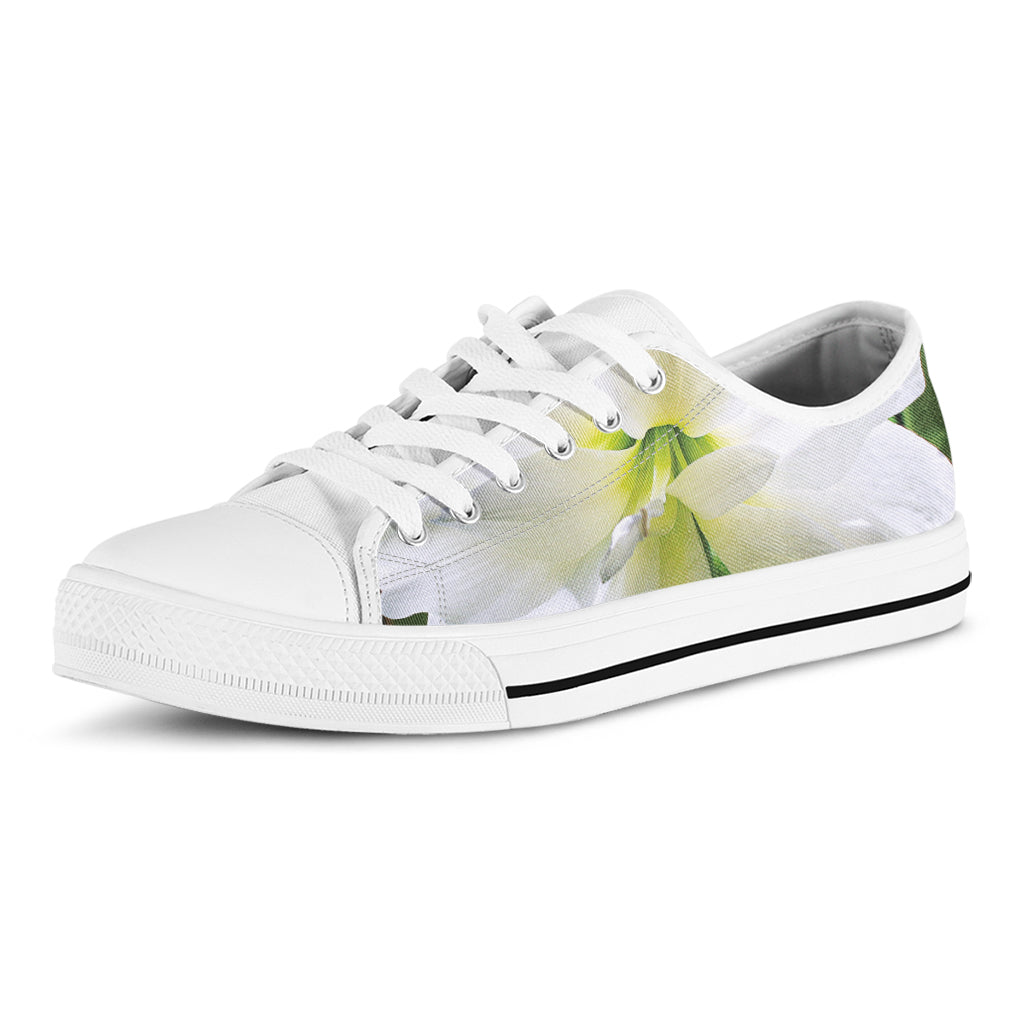 White Amaryllis Print White Low Top Shoes