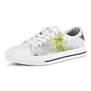 White Amaryllis Print White Low Top Shoes