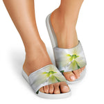White Amaryllis Print White Slide Sandals