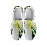 White Amaryllis Print White Slip On Shoes