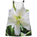 White Amaryllis Print Women's Racerback Tank Top