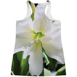 White Amaryllis Print Women's Racerback Tank Top