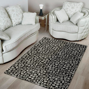 White And Black Adinkra Symbols Print Area Rug