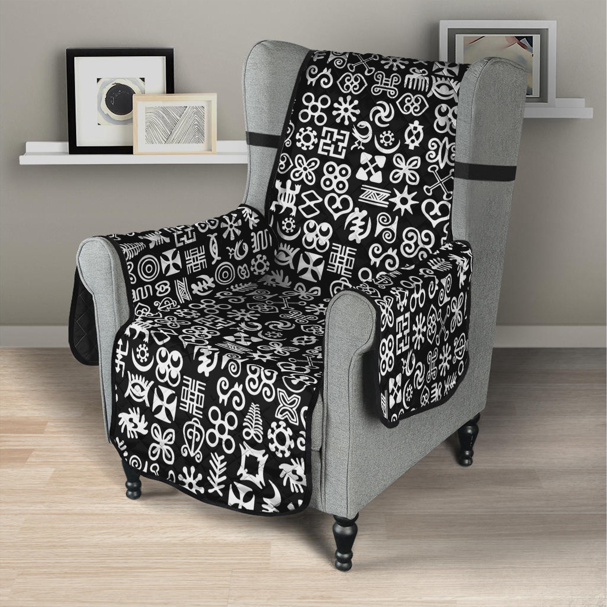 White And Black Adinkra Symbols Print Armchair Protector