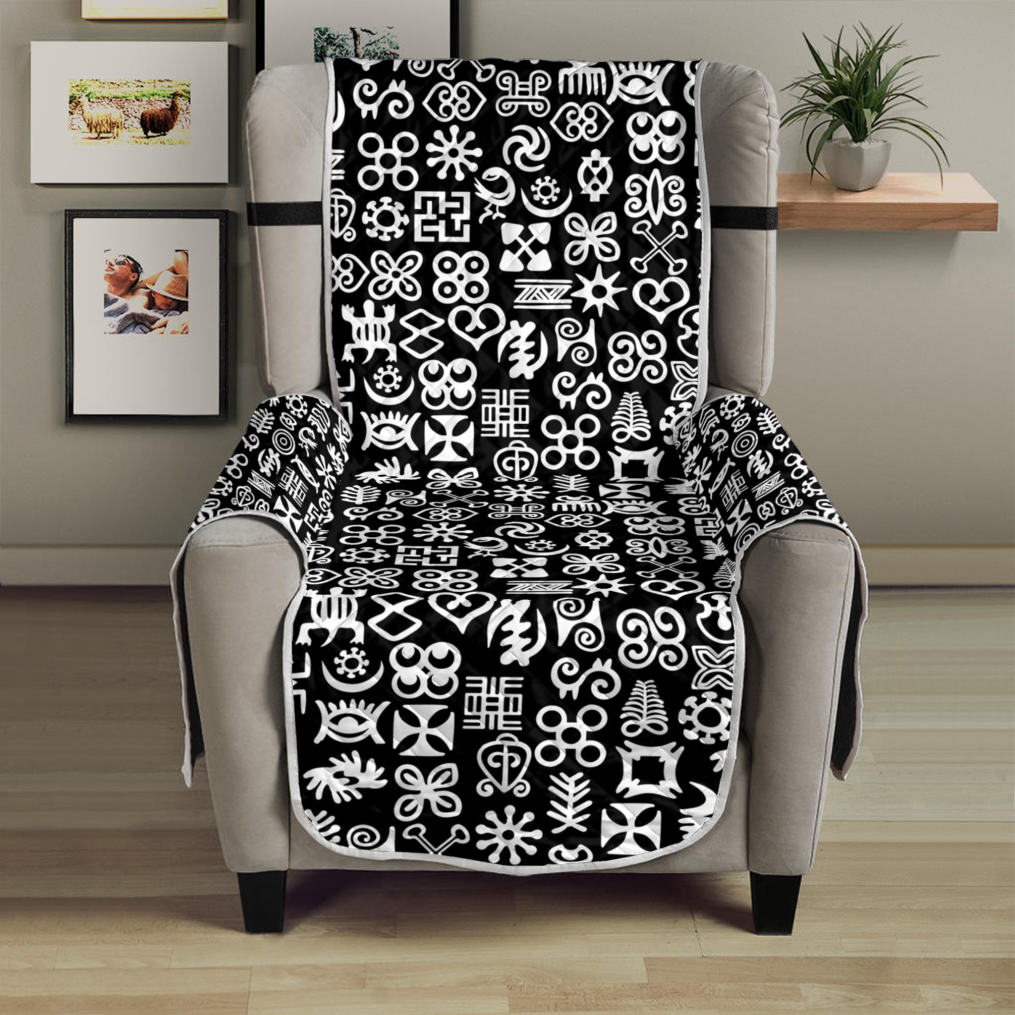 White And Black Adinkra Symbols Print Armchair Protector