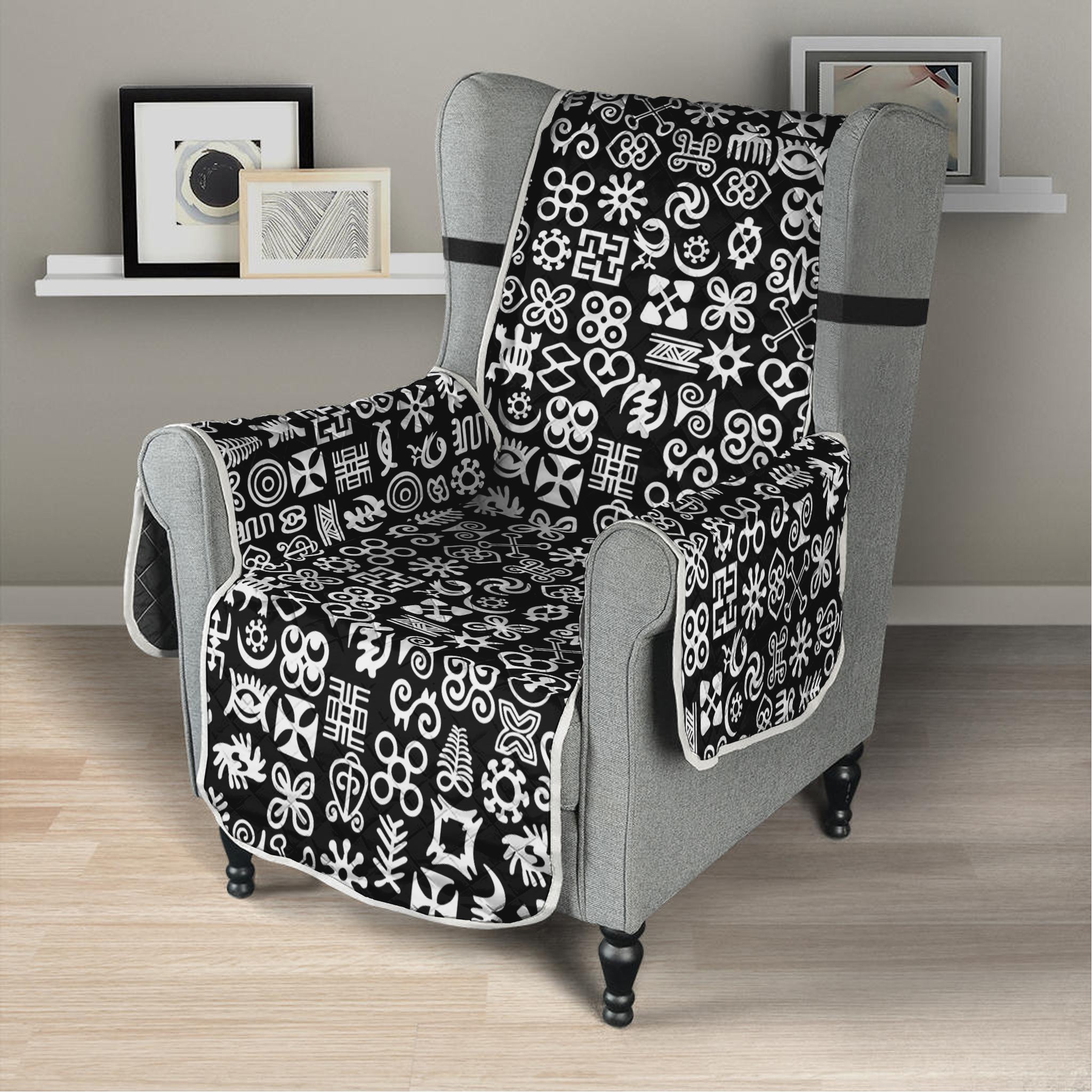 White And Black Adinkra Symbols Print Armchair Protector