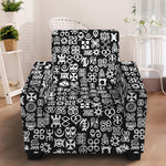 White And Black Adinkra Symbols Print Armchair Slipcover