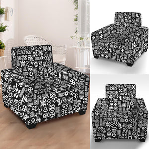 White And Black Adinkra Symbols Print Armchair Slipcover