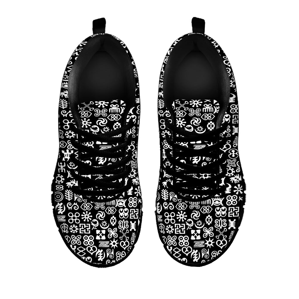 White And Black Adinkra Symbols Print Black Sneakers