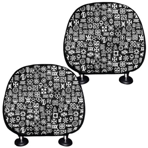 White And Black Adinkra Symbols Print Car Headrest Covers