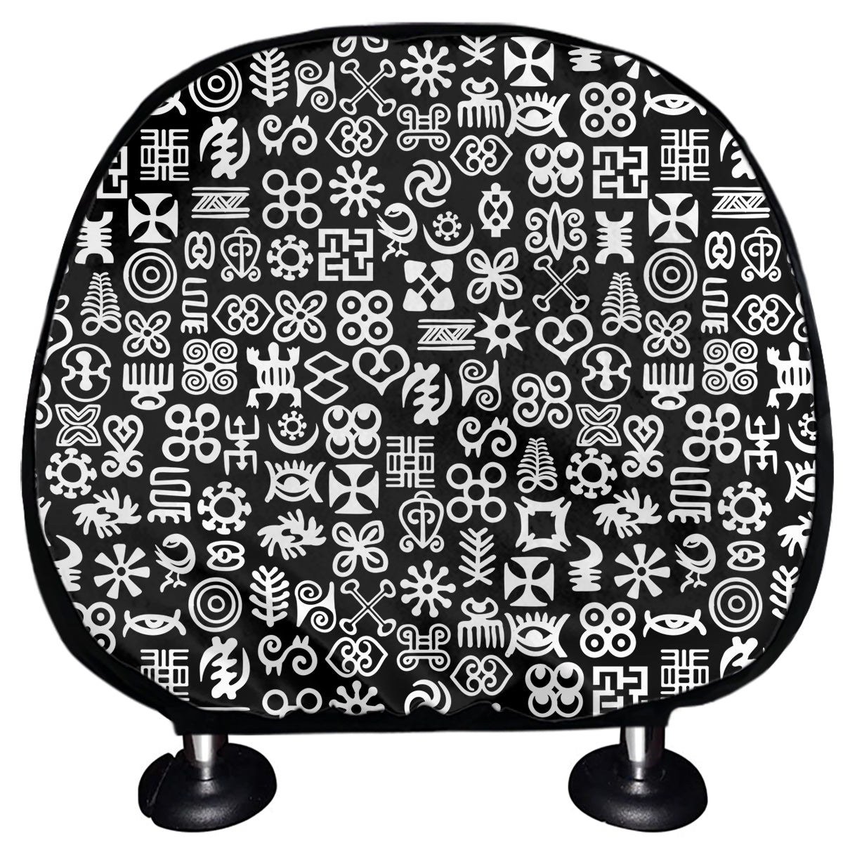 White And Black Adinkra Symbols Print Car Headrest Covers