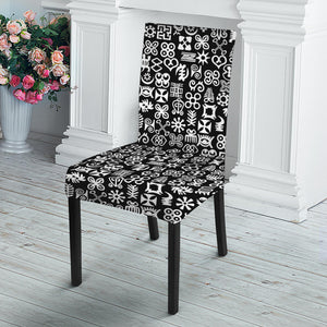 White And Black Adinkra Symbols Print Dining Chair Slipcover