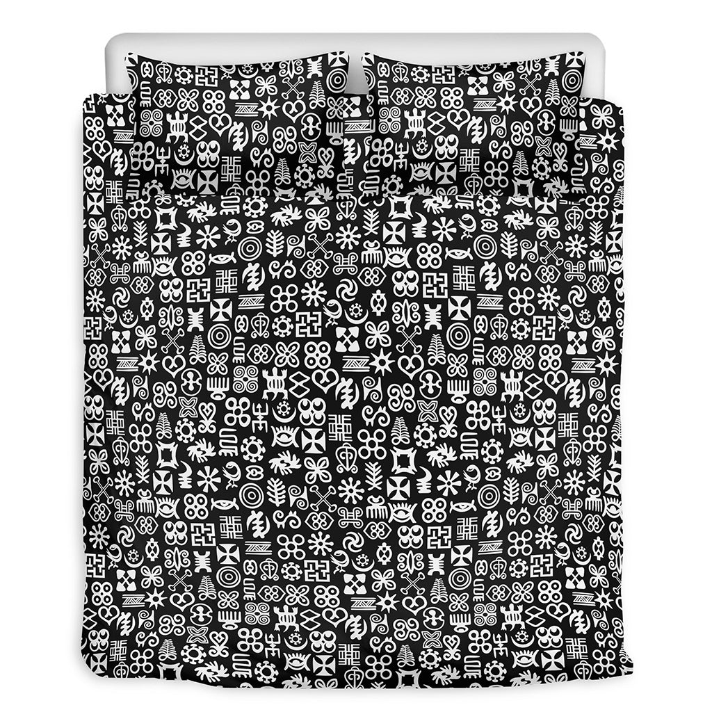 White And Black Adinkra Symbols Print Duvet Cover Bedding Set