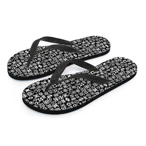 White And Black Adinkra Symbols Print Flip Flops