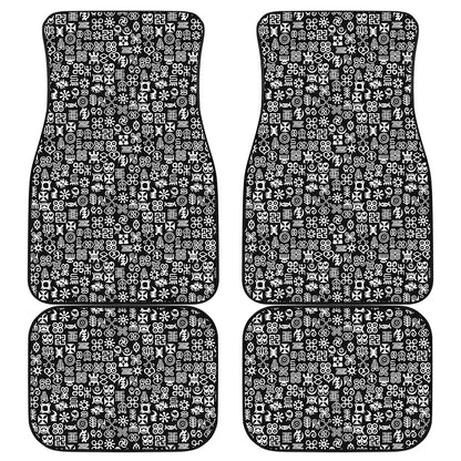 White And Black Adinkra Symbols Print Front and Back Car Floor Mats