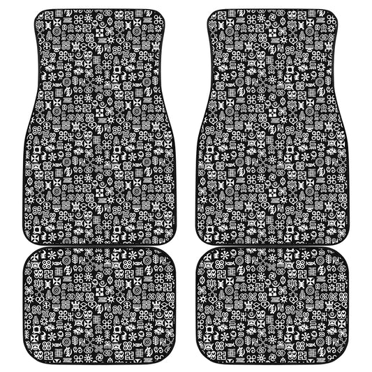 White And Black Adinkra Symbols Print Front and Back Car Floor Mats