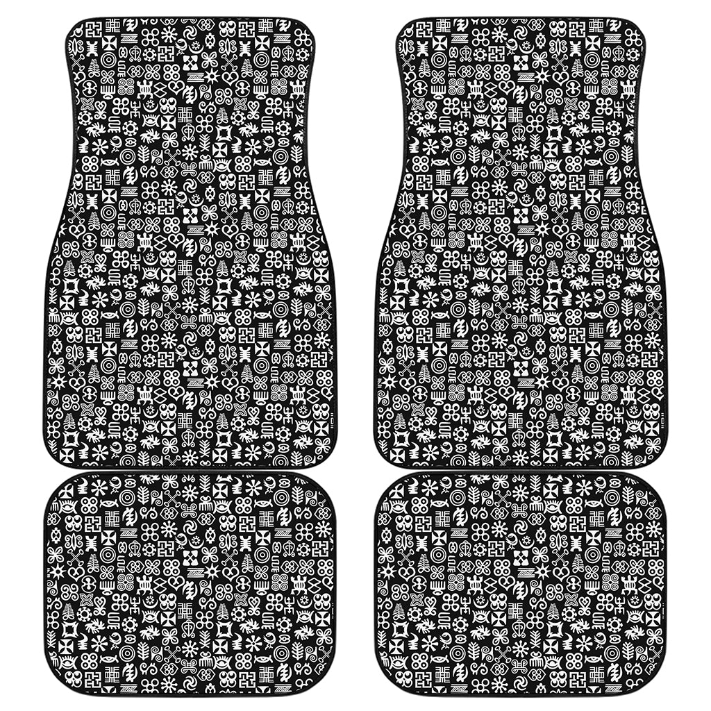 White And Black Adinkra Symbols Print Front and Back Car Floor Mats