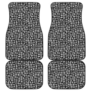 White And Black Adinkra Symbols Print Front and Back Car Floor Mats